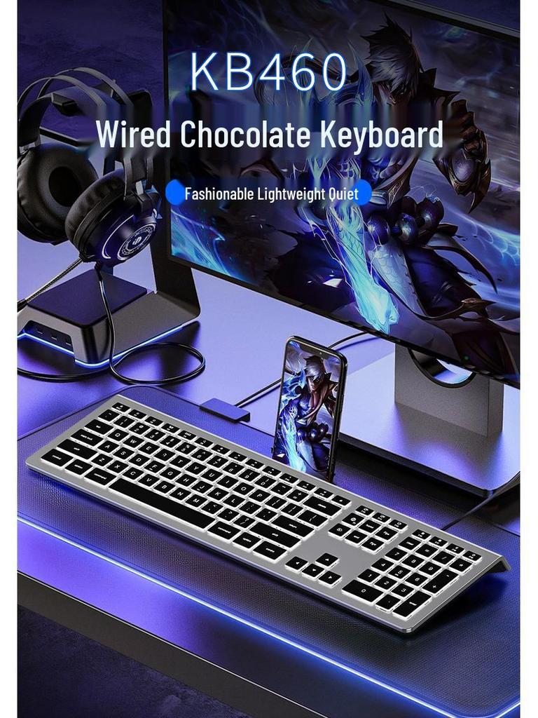 KB460 Ultra-Thin RGB Backlit Silent Wired Keyboard for Gaming & Office Use