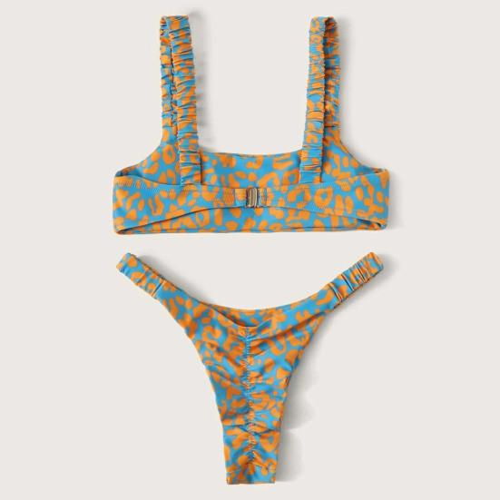 2 Pcs/Set Swimwear Set Leopard Print Soft Quick Dry Slim Fit Bikini