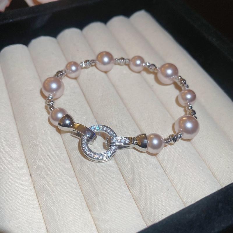 Rose Diamond Inlaid Pearl Bracelet Design Sense Niche High Value Temperament Personalized Fashion Shiny Bracelet