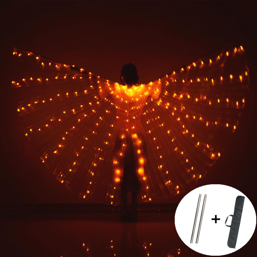 Ailes LED Danse du Ventre Ailes d'Isis Ailes d'Halloween Accessoire Lampe LED Brillante Ailes Costumes de Danse du Ventre Accessoires Bâtons Adulte Enfant M(Kid 115-149cm) jaune