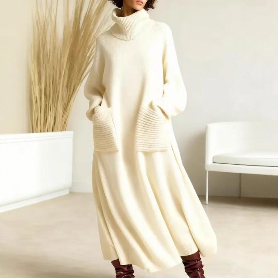 Neues hochgeschlossenes Wollkleid Lockerer Wollmantel