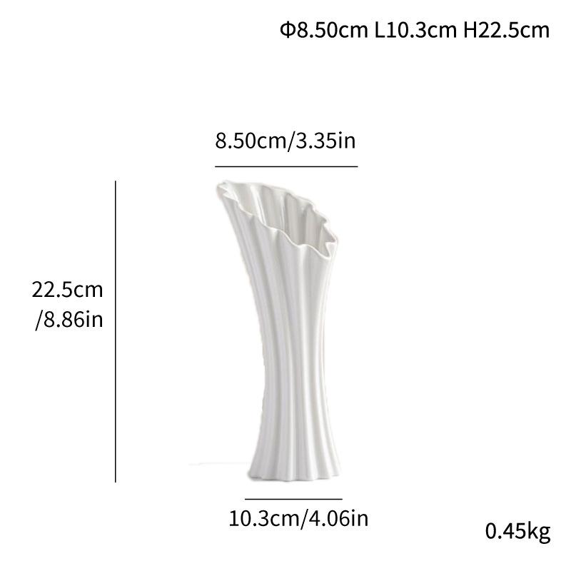 Special-Shaped Striped Ceramic Vase, Simple Flower Insert, High-End Sense, Versatile Home Soft Decoration, Light Luxury Creative Ornament