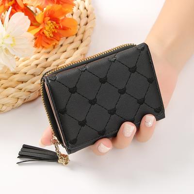 Short Tassel Embroidery Wallet For Women Fashion Purse Pu Leather Mini Wallets Zipper Purse Card Holder Female Small Wallet