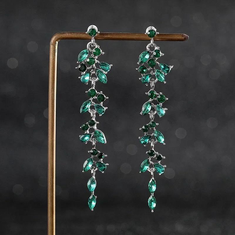 Trendy Long Tassel Chain Dangle Earrings Pendants Drop Earrings Women Party Rhinestone Geometric Leaf Hanging Earings Jewelry