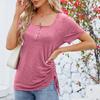 Moda Casual Feminina Sexy Cor Sólida Botão Decote U Top Cordão