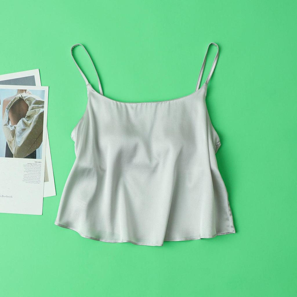 16mm Encrypted Mulberry Silk Satin Camisole with Built-in Bra