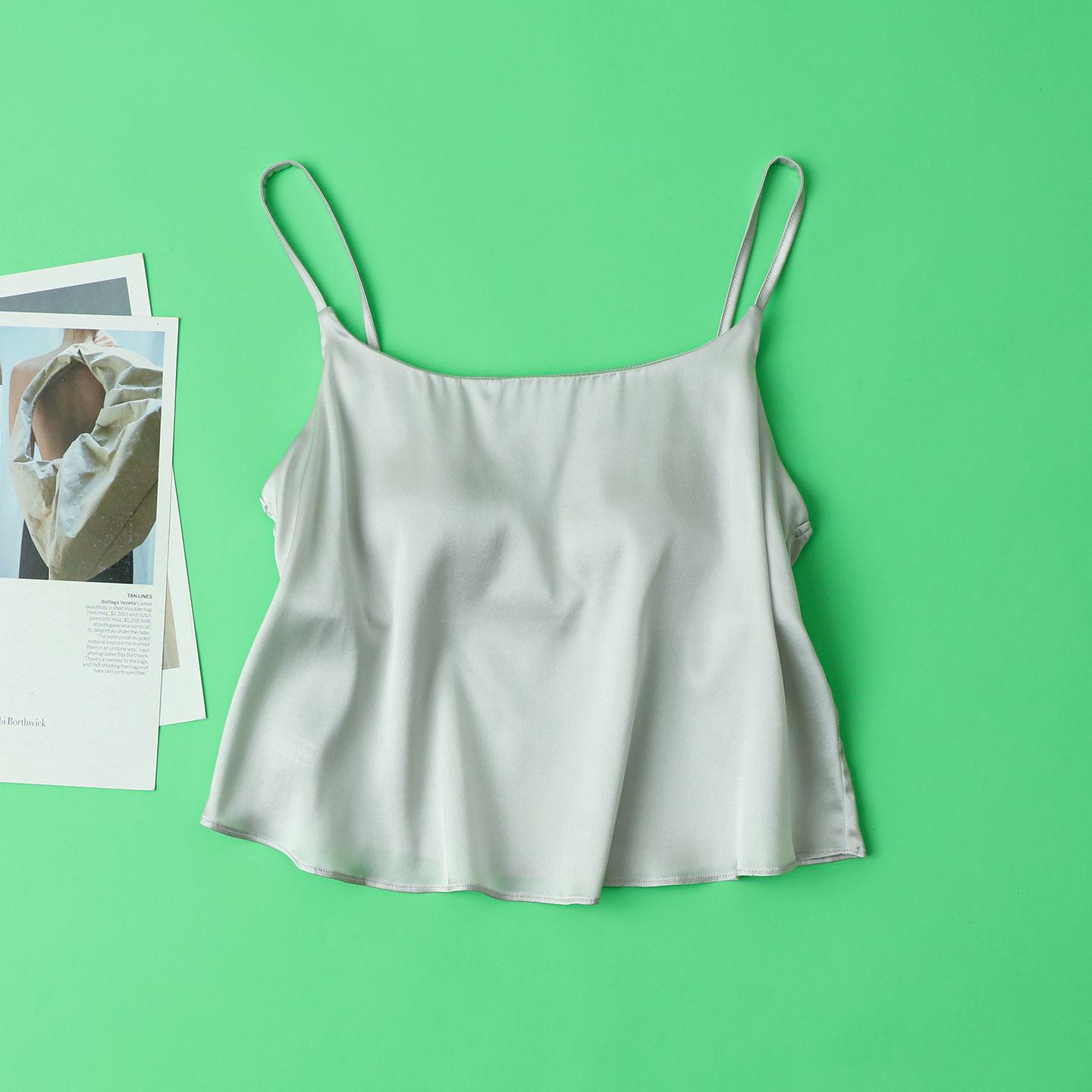 

Шелковый атласный топ-камзол из тутового шелка 16 мм со встроенным бюстгальтером L серебряный серый