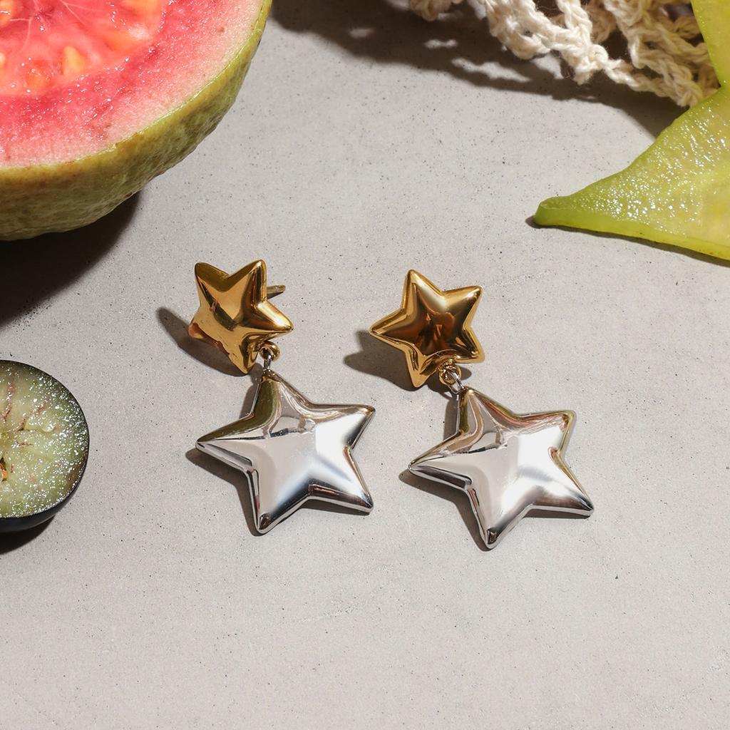 Yori Gold Silver Color Matching Star Earrings Rust Proof 18K PVD Plated Personalized Trendy Jewelry Bijoux Gift