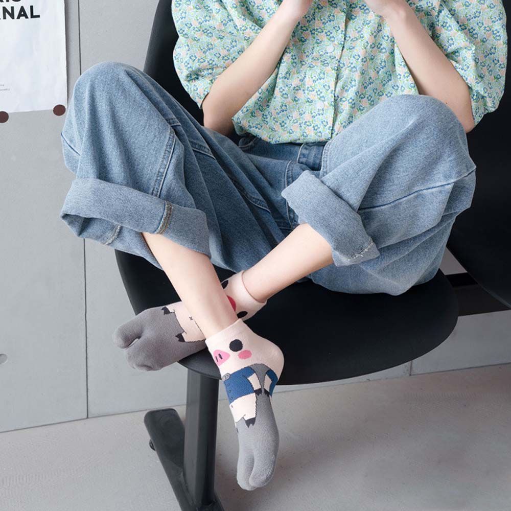 Students Cotton Split Toe Female Flip-flops Socks Low Tube Socks Geta Socks Pig Socks Two Toe Socks