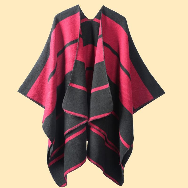New ladies autumn and winter warm scarf shawl cape simple large horizontal strip jacquard cape office warm blanket