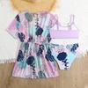 2025 European & American Fashion Girls' Three-Piece Swimsuit Set: Printed Bikini Swimwear