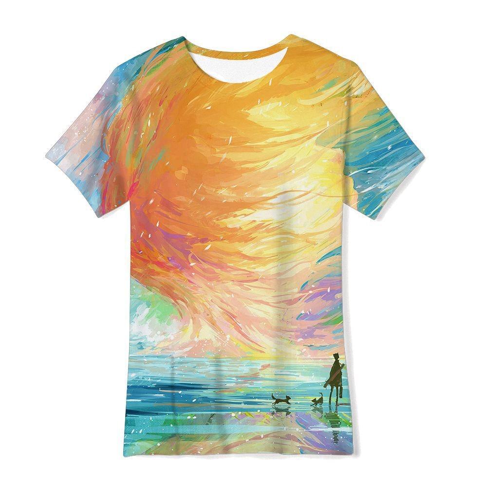 Children Cute Cartoon 3D Digital Printed Girl's Fashionable Casual Round Neck Short Sleeved T-shirt