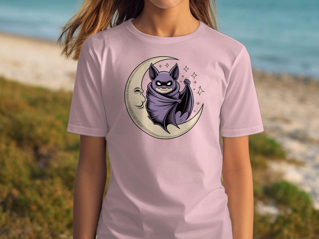 Bat T Shirt, Crescent Moon Tee, Creepy Cool Art, Halloween Gift, Goth Graphic, Night Creature Shirt, Unique Halloween Tshirt, Bat Lover