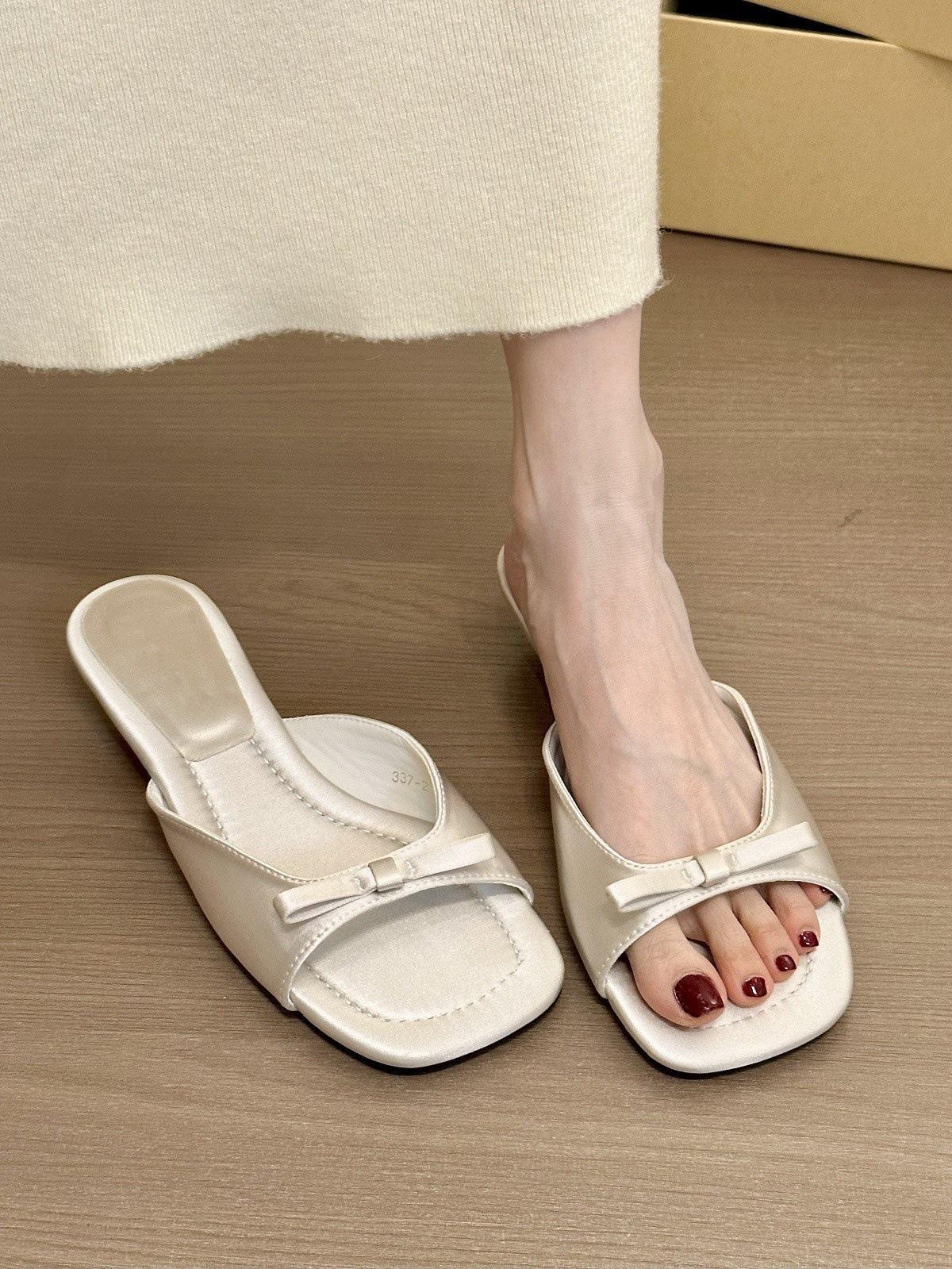 

Satin silver! Temperament satin square head with wedge heel sandals women s lower bow open-toed sandals 42