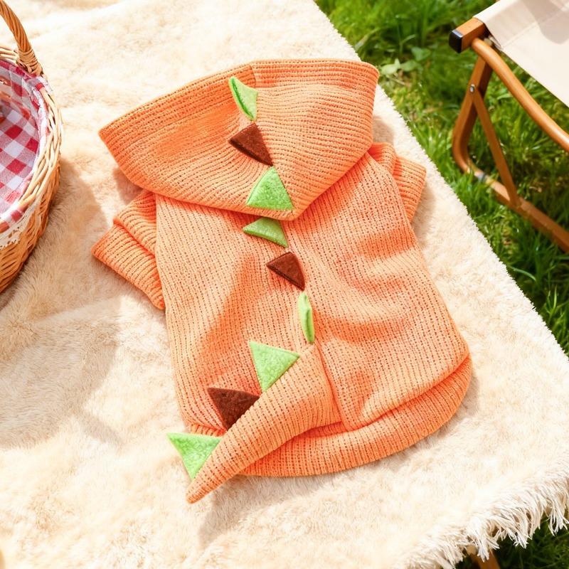 

Pet clothes autumn and winter small dog puppies happy dog cat warm and comfortable auspicious dinosaur clothes - orange xs-bust 30cm, length 20cm, approx. 1.0-1.5kg