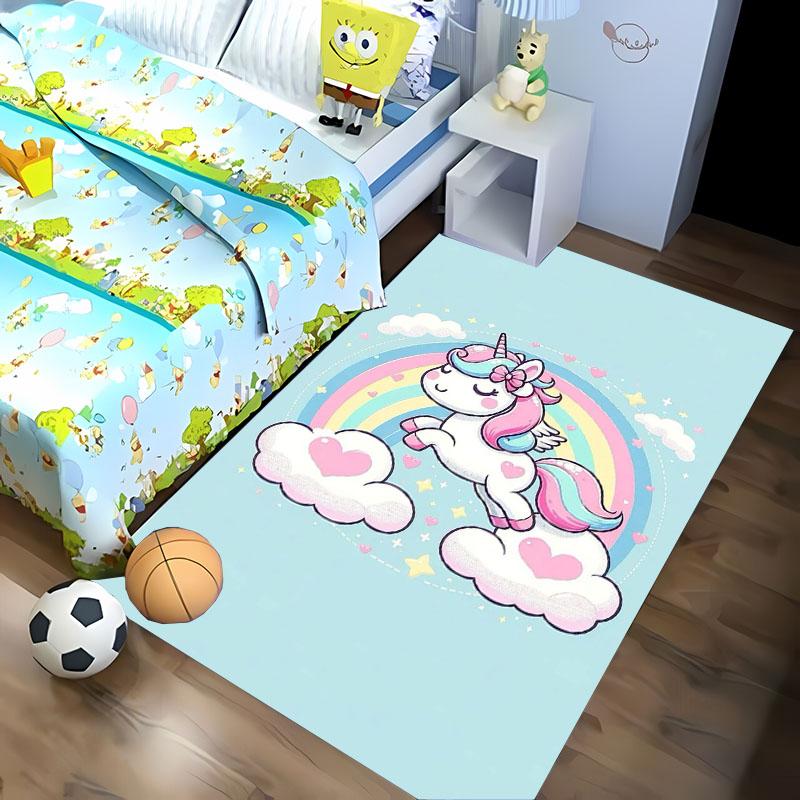 Cute Unicorn 3D HD Cartoon Area Carpet,Rug for Living Room Tapete for Bedroom Sofa Kitchen Doormat Decor,Kids Non-slip Floor Mat