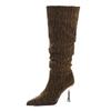Women's New Autumn Thin Heel Single Boots Pointed Sleeve Sequin Cloth Anti-slip Wear-resistant Boots