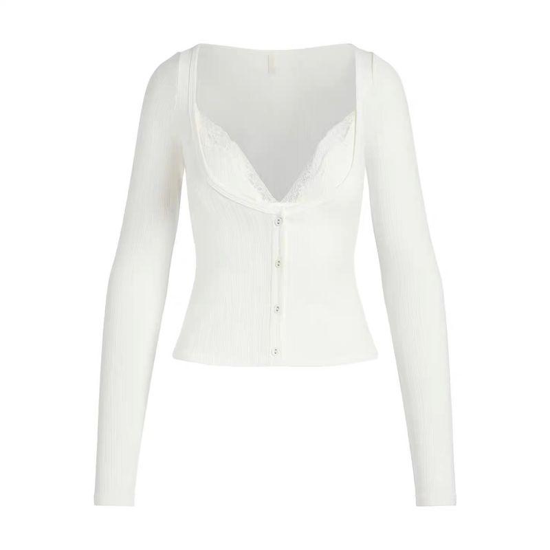 

Американская золотая карта Skims Дай Шаньпин для И Мэнлин, тот же стиль, черно-красное сексуальное кружево, имитация двух предметов, длинный рукав White S