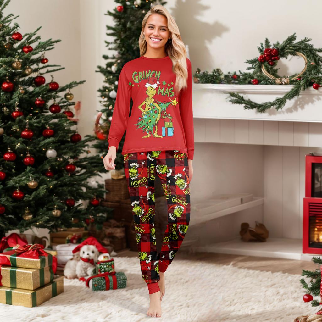 Print Cute Family Set Pajamas, Home Clothes, Family Set Long Sleeve Top Pants Set