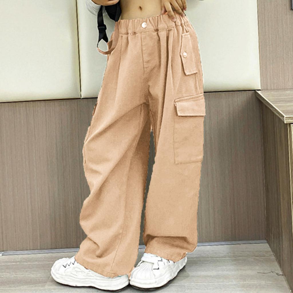 Kids Girls Stylish Clothing Elastic Waistband Cargo Wide Leg Long Pants for Daily Wear