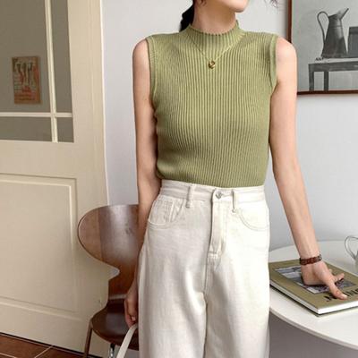 Halter Female Summer Outside Wearing Retro Hong Kong Flavor with A Suit Sleeveless Top Korean Version of Simple with A Bottom Knit Vest