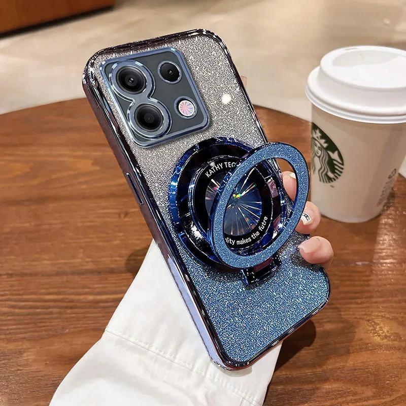 Luxury with Bracket Glitter Case For Xiaomi Redmi Note 13 Pro 12 12S 13C 11 11S 10S 9S Case For POCO X6 M6 M5S Case Holder Cover