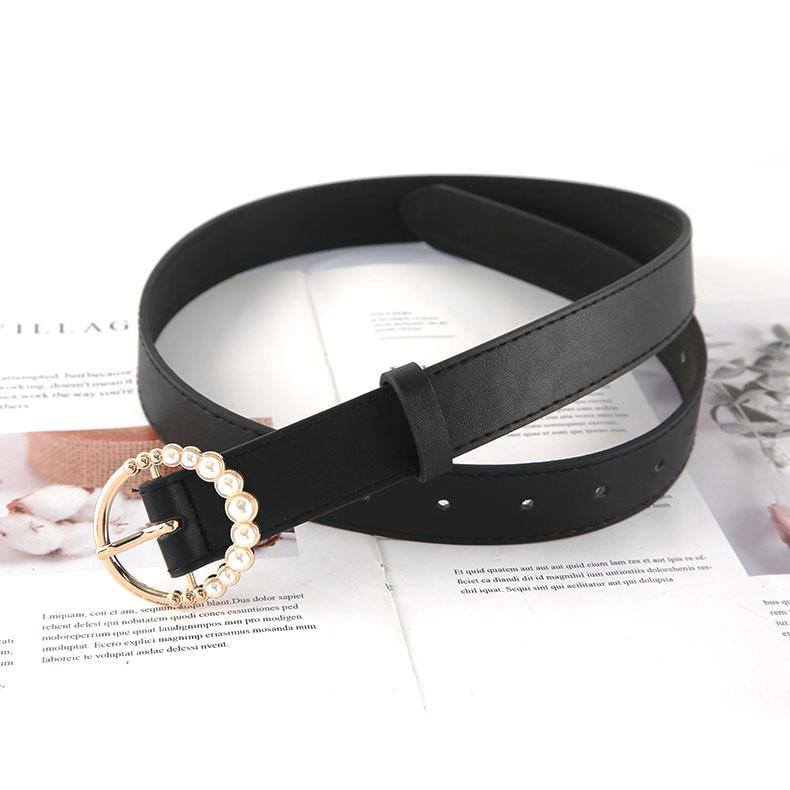 Pearl Button Belt For Women With Zinc Alloy Buckle Vintage Fashion Accessory For Casual Wear