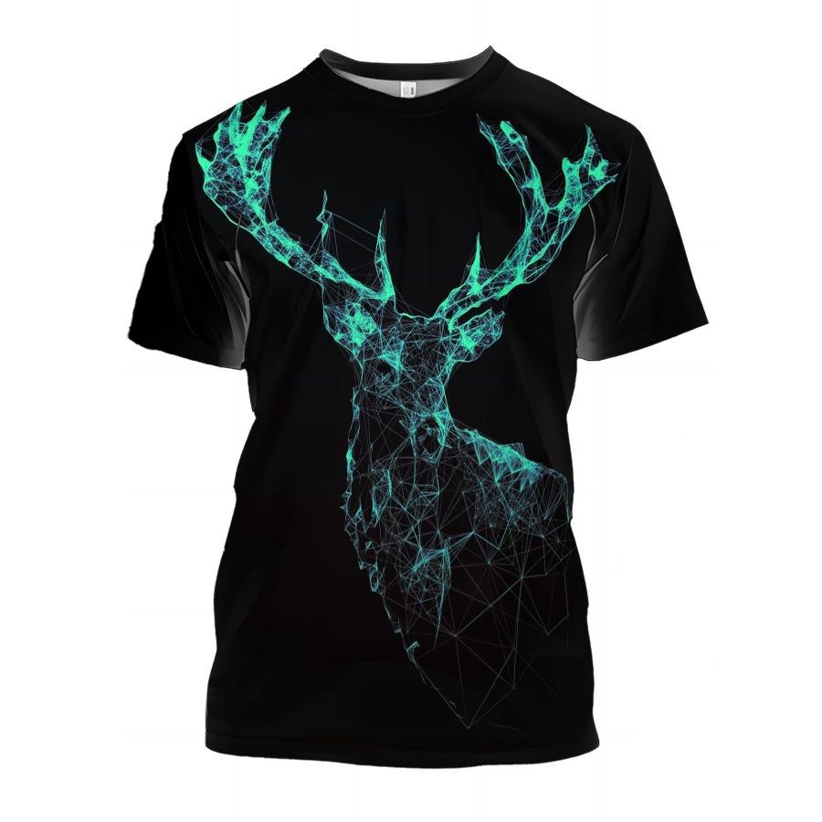 Randigt mönster T-shirts Sommar Björn Hjort Djur T-shirts Herr Streetwear 3D-tryck T-shirt Mode O-hals Kortärmade toppar