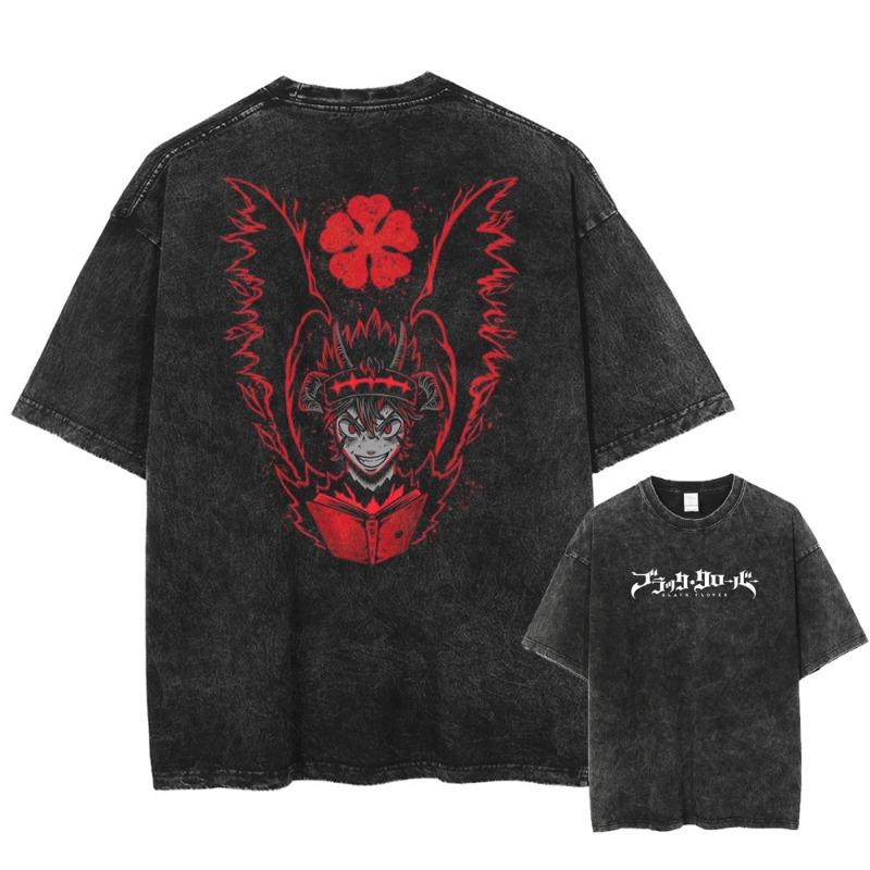 Herren Damen Black Clover T-Shirt Asta Manga T-Shirt Gewaschene Baumwolle T-Shirt Kleidung Sommer Kurzarm Übergroße T-Shirts Streetwear