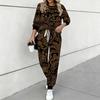 Women Retro Pattern Print Two Piece Outfit, Long Sleeve Crew Neck Top & Drawstring Jogger Pants Casual Tracksuit for Spring Autumn