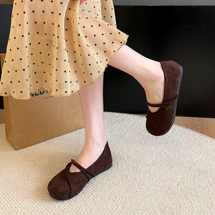 [Youshilai] Round head retro soft-soled single shoes for women in the spring of 2025, the new shallow mouth flat bottom lazy person pedal