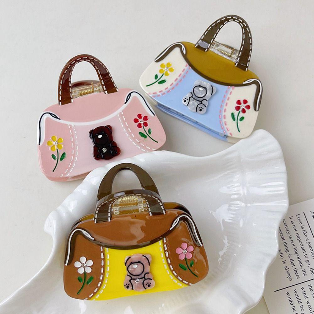 Flower Acetate Hair Claw Acetic Acid Rhinestone Hairpin Personalized Cartoon Bear Hair Clip  Female