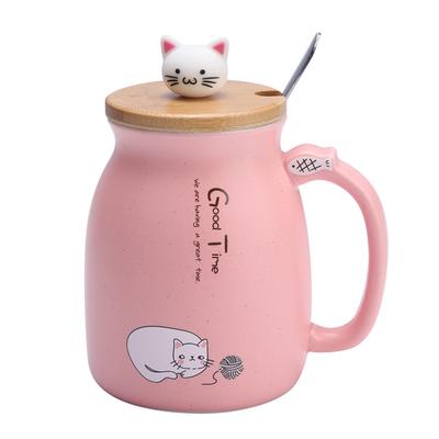 1 taza de cerámica con forma de gato con cuchara y tapa, para café, agua, leche, regalo