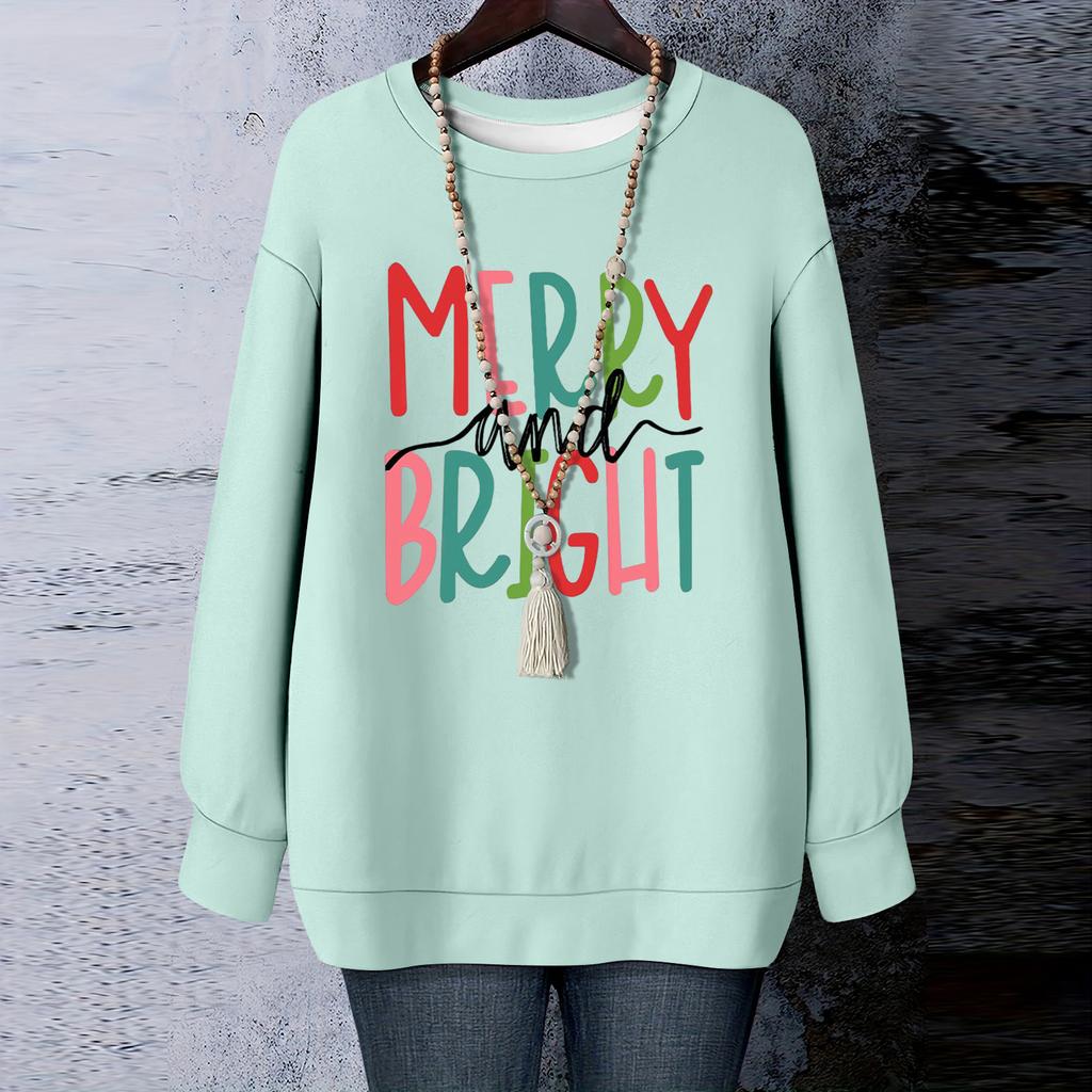 Ladies' Christmas Printed Round Neck Long Sleeved T-shirt Sweatshirt Top