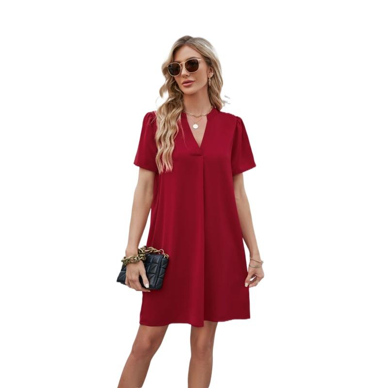 Neues Sommerkleid aus Satin für Büro, lockere Mode, V-Ausschnitt, sexy A-Linien-Kleid, S-2XL