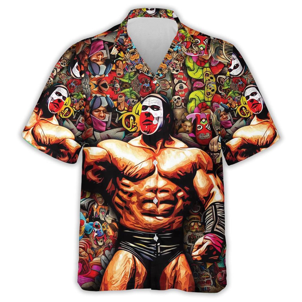 Hawaiian Men's Shirt Mexican Mask Pattern Tops Summer New Fashion Casual Beach Down Button Shirt Casual holiday clothing