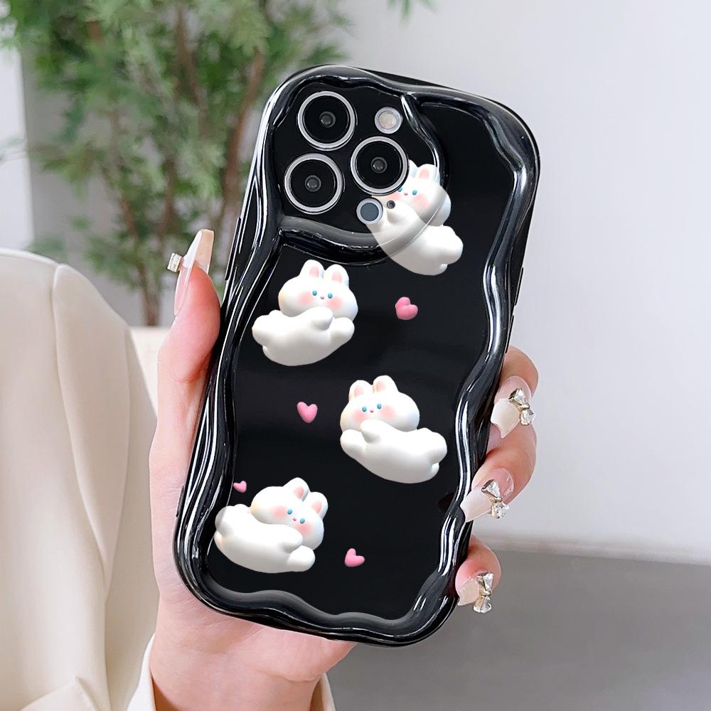 Cartoon Pattern Cream Texture Casing Wavy Edge Soft Silicone Cover Phone Case for OPPO Reno Realme OnePlus Vivo