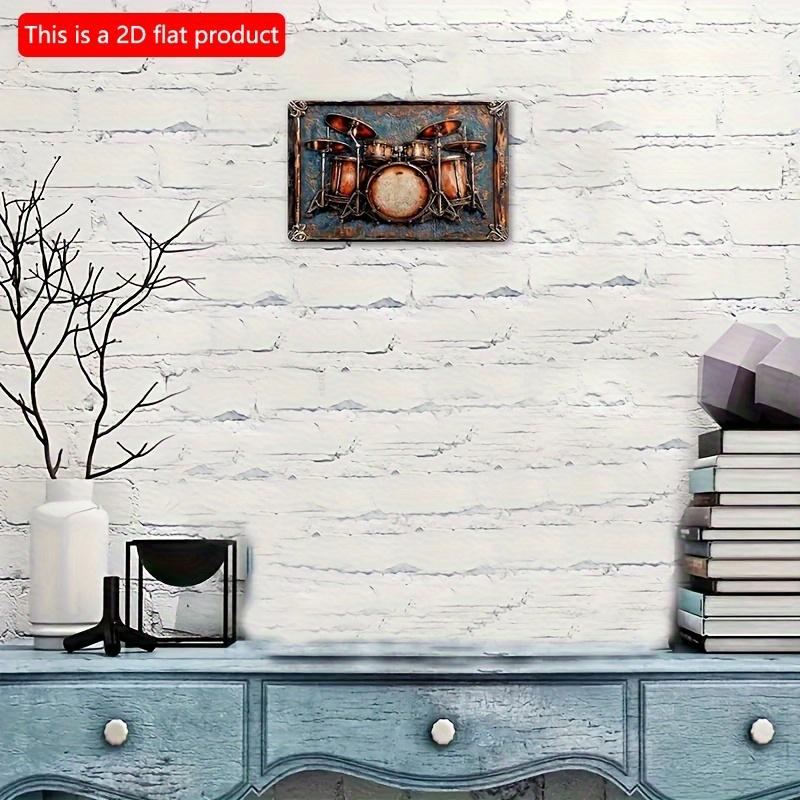 2d Flat 30*20cm, Vintage Drum Set Wall Art, Boho Style Decorative Wooden Sign, Multipurpose, for Living Room, Home Decor, Home Kitchen Garden, Bedroom