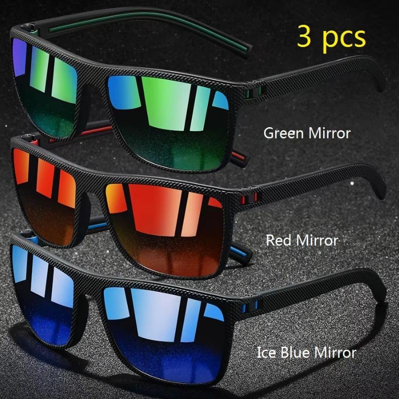 1 3 Pieces Vintage Check Sunglasses For Men Women UV400 Protection Fashion Square Design Fishing Driving
