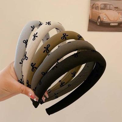 Vintage Black Flocking Bow Hair Hoop for Women Girl Sweet Cute Solid Color Fabric Sponge High Skull Headband Hair Accessories