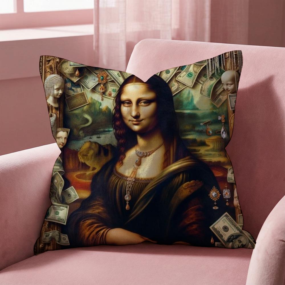 Modern Art Funny Mona Lisa Cushion Cover Multi-Scene Pillow Cover for Home & Car - Reversible, Soft & Durable for Daily Use