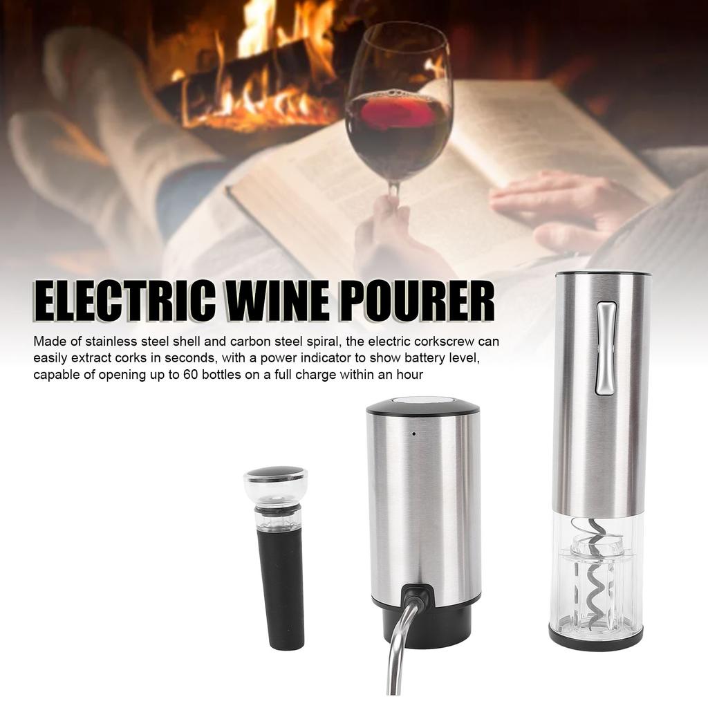 Electric Wine Dispenser Aerator and Corkscrew Set Vacuum Stopper Foil Cutter Wine Pourer USB Rechargeable Automatic Wine Bottle Opener Kit