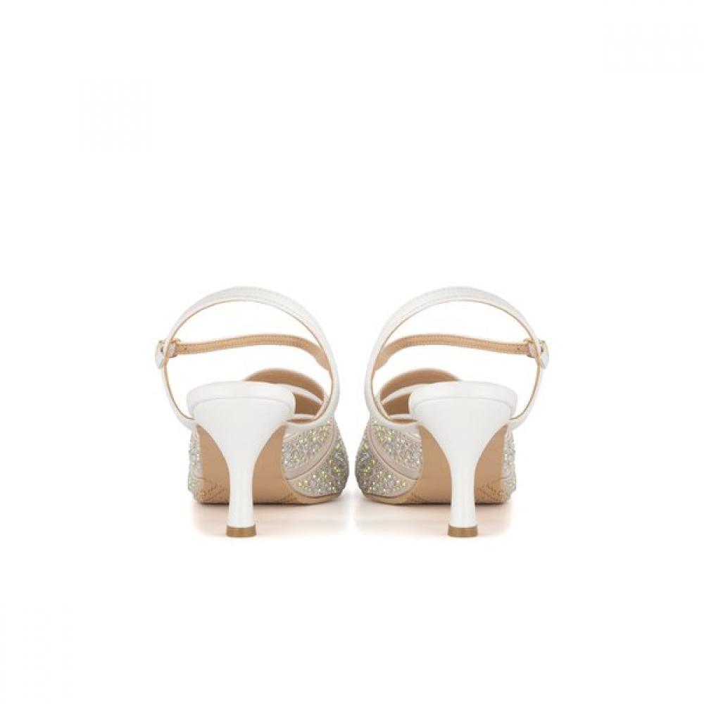 Daks 7cm CrYstal Jewel Mesh Y Strap Sandal Dld304 Cream White