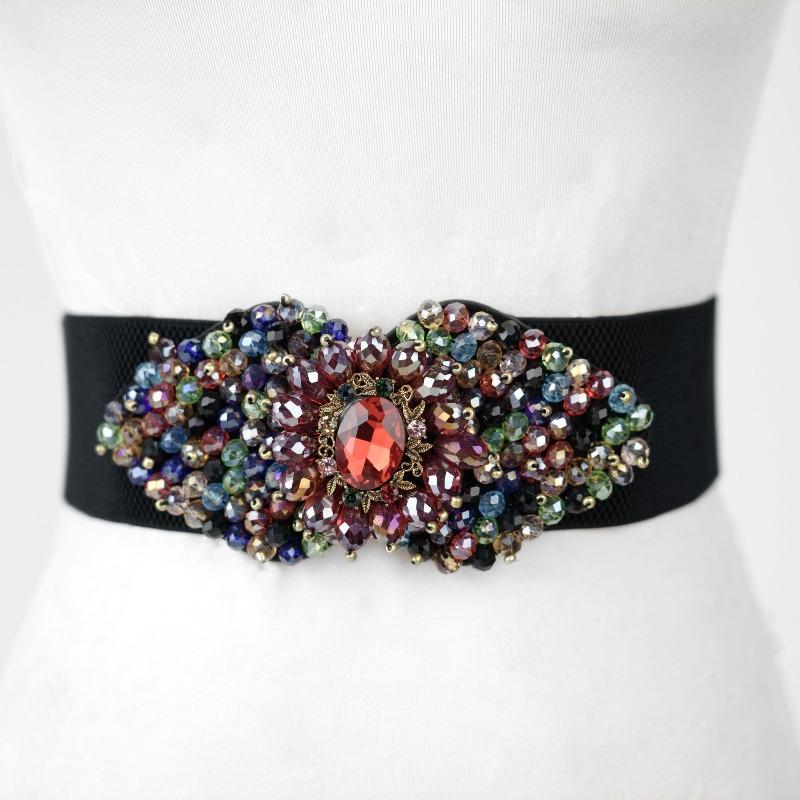 Meier Flower-shaped rhinestone inlaid belt new arrival elastic elastic women s waistband 68 красный