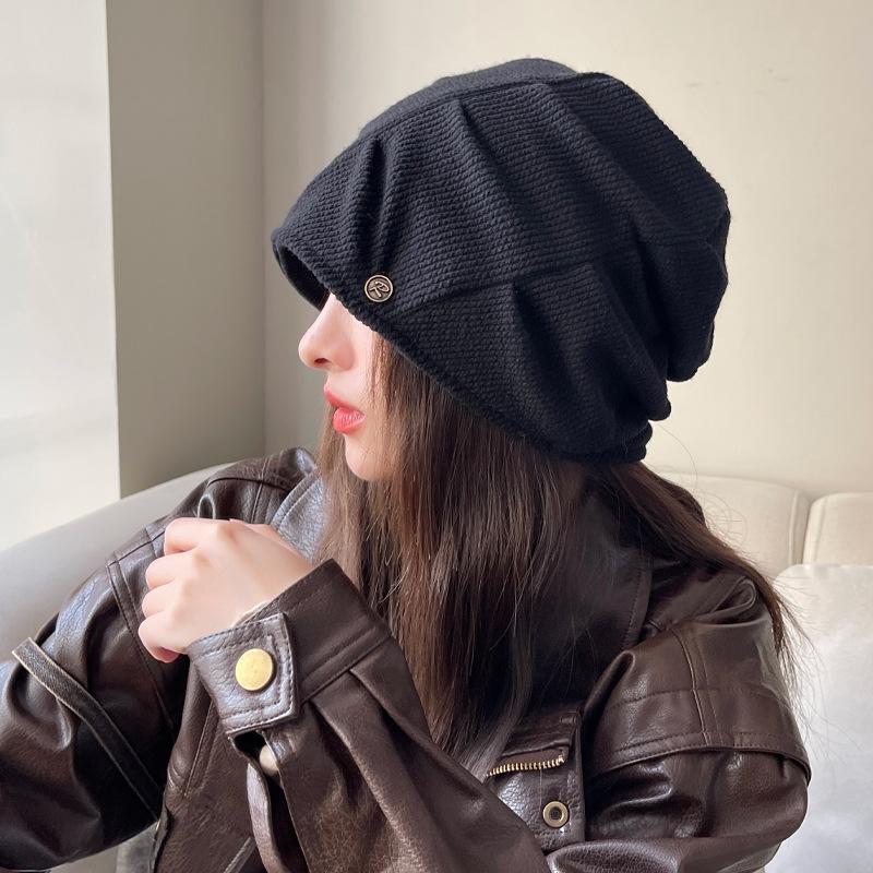 Women's Hat with Big Head Surround Baotou Hat Early Autumn Thin Face Showing Small Cold Hat Korean Version Versatile Pile Hat Trendy