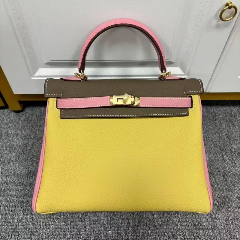 2026 neue Leder-Damenhandtasche 25CM dreifarbig zweite Generation Kelly-Tasche High-End-Gefühl tragbar vielseitig Schulter-Umhängetasche