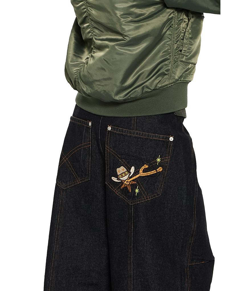 AAKAM Knee Pin-Tuck Western Denim Pants (Black)