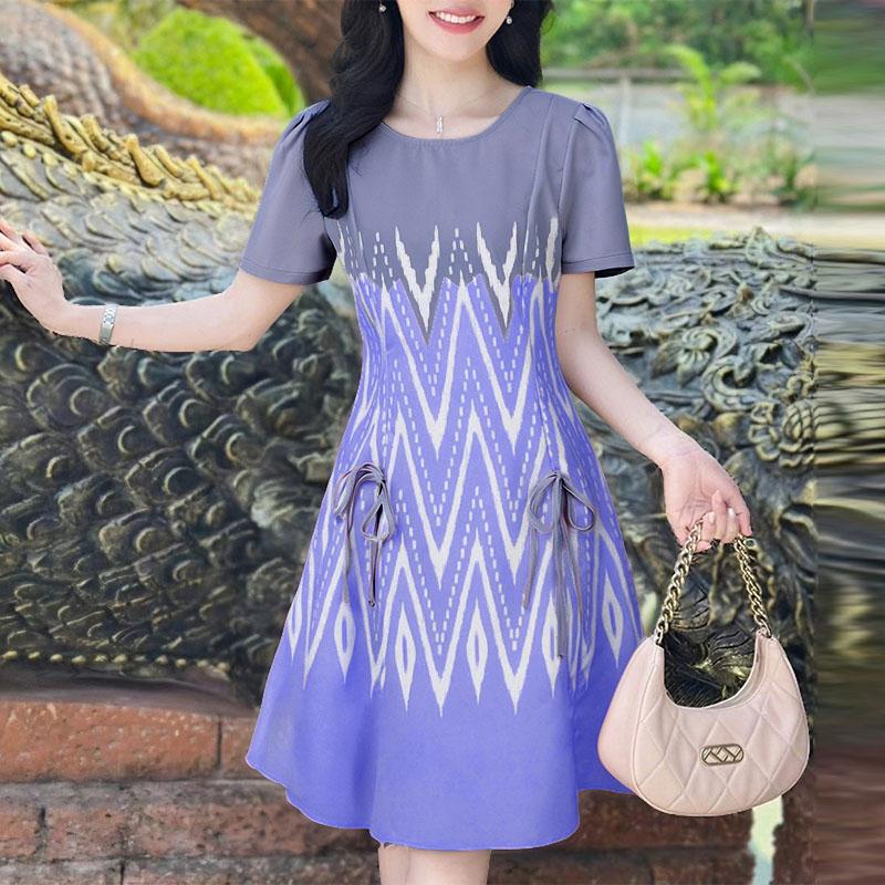 

ZANZEA Женское летнее платье с принтом, повседневное, с круглым вырезом и коротким рукавом 5XL фиолетовый