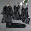 Set Pigiama Sexy da Donna 5 Pezzi Morbido Seta Ghiacciata Manica Lunga Accappatoio Set Accappatoio Taglie Forti Loungewear Pigiami