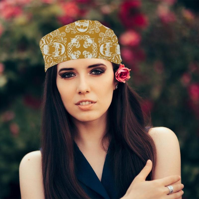 21'' Skull Pattern Bandana Head Scarf for Women Male Square Turbans Head Scarf Colorful Head Wrap Headwear